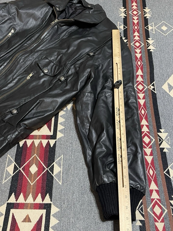 Chaqueta Bomber Pierre Balmain Paris Buenos Aires Cuero Negro Talla 2 Cremallera De Colección T41 Foto 3 de 4