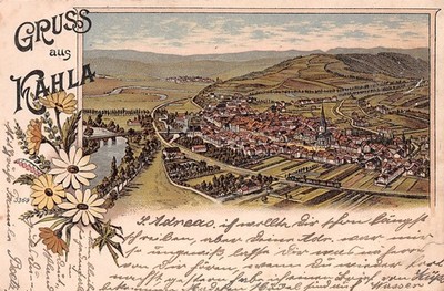 714322) Gruss aus Litho AK AK Kahla gelaufen 1900