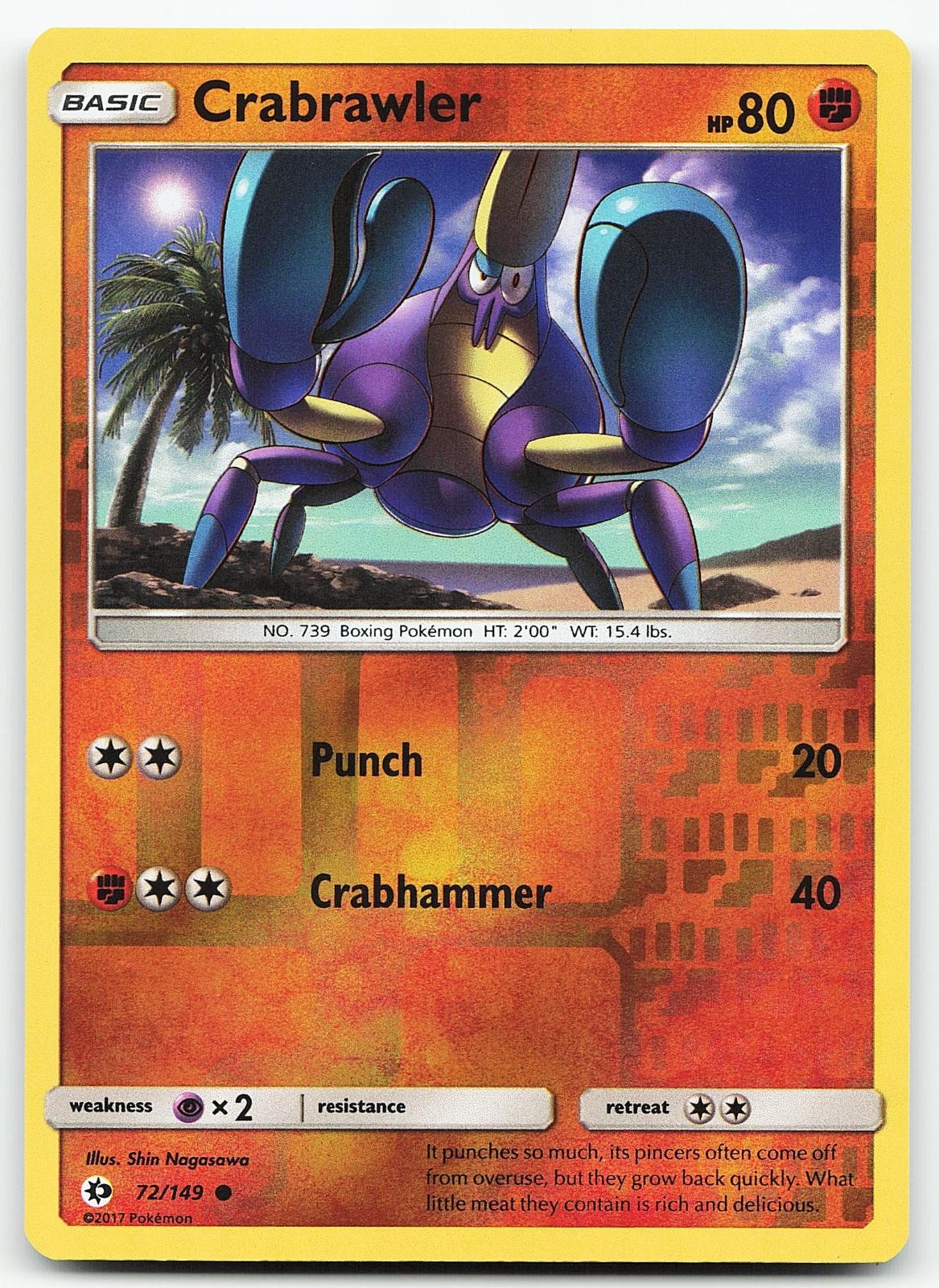 Pokemon Crabrawler 72/149 SM Base Set Common Reverse Holo NM