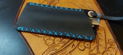 Black premium leather pocket slip for your 5'' folding knife handmade in USA