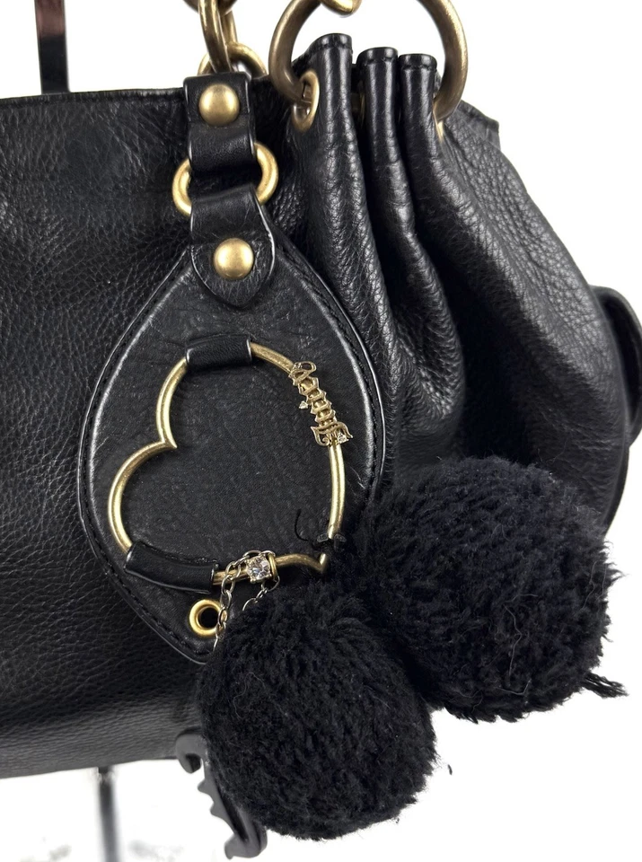 Bolso Hobo Juicy Couture Y2K Cuero Negro Correa de Cadena Bolso de Hombro Vintage LEER Foto 4 de 4