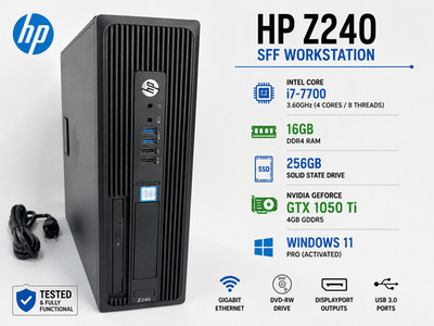 HP Z240 SFF Desktop i7-7700 16GB 256GB SSD GTX 1050 Ti Win 11 Pro A