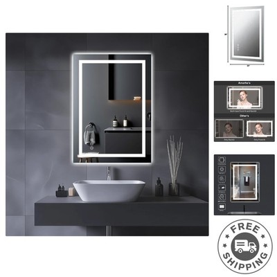 Stepless Dimmable 28''x20'' Anti-Fog LED Mirror, Perfect for Grooming & Makeup