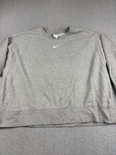 Nike Sweatshirt Women 2X Gray Crewneck Center Swoosh Pullover Athletic Cropped