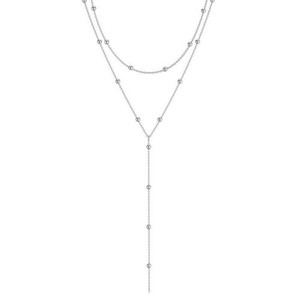 Authentic Gold Plated Double Layer Lariat Y Necklace Beaded Drop Chain Choker Women