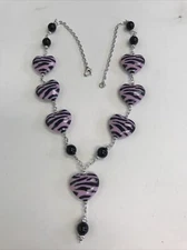 Pink and Black Heart Necklace Tiger Stripe 722