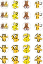 24x PRECUT CHILDREN IN NEED PUDSEY/BLUSH BEAR RICE/WAFER PAPER CUP CAKE TOPPERS