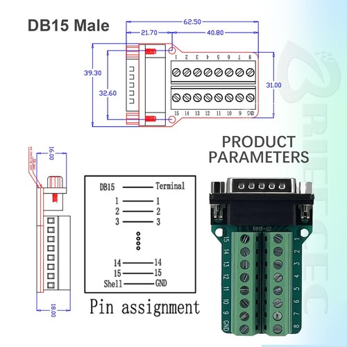 D-USB DB15 Adaptateur RS232 Module de Signal série à 15 Broches avec Coussin ... - Photo 6/7