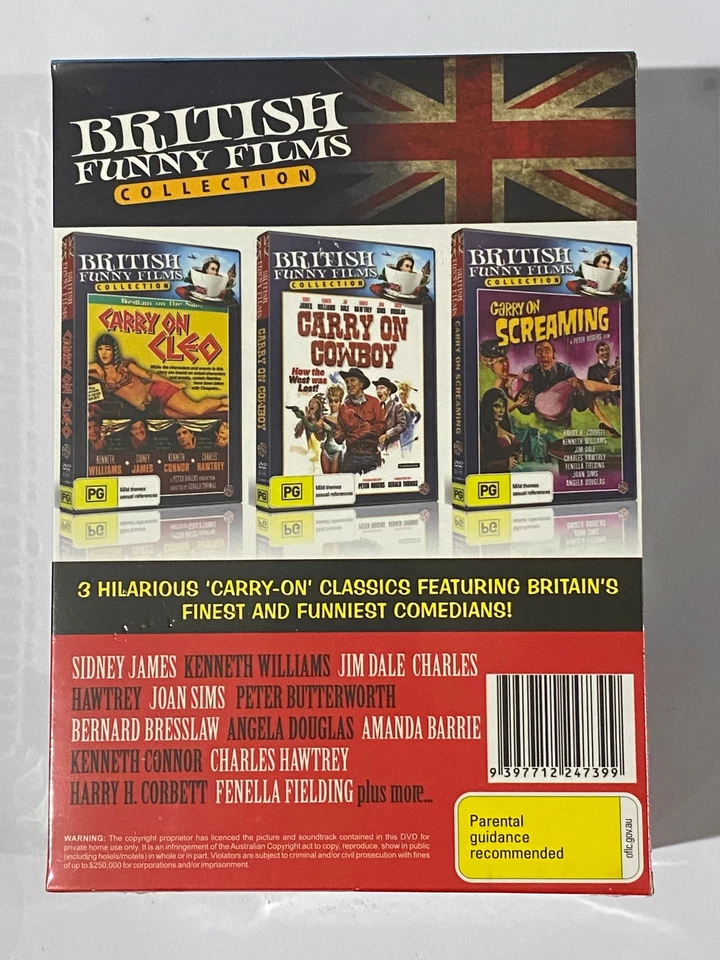 DVD de comédia Carry On pacote com 3 Cleo Cowboy and Screaming novo em folha lacrado - Imagem 2 de 3