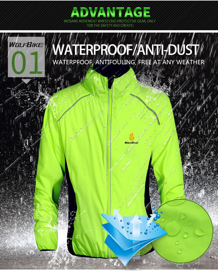 WOSAWE Cycling Windproof Waterproof Jacket Bike Racing Reflective Wind Jersey