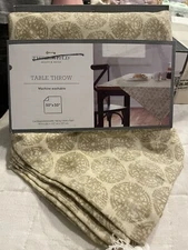 Threshold Table Throw Tablecloth Scarf Tan Khaki Medallion Ikat Table 50" x 50"