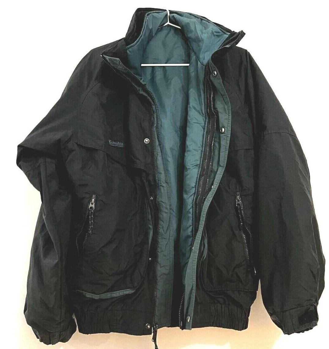 COLUMBIA Mens WINTER GAME Vintage Windbreaker 3-in-1 Bomber in MED Black-Green