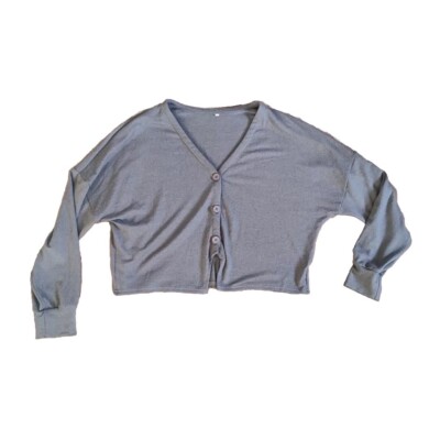 Long Sleeve Cropped Sweater Women's 2X Grey Pullover Sweater Short Comfort Shawl