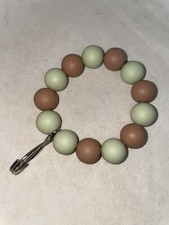 Beaded Handmade Stretchy Keychain Bracelet Key Ring New Tan Light Green 8  NWOT