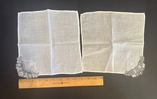 Vintage Set 2 Handmade Brussels Lace Trim Hankies Handkerchief 10