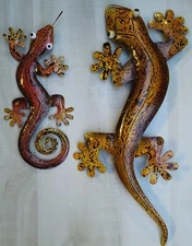 GECKO METAL WALL LIZARD POOL PATIO DECOR BEACH TROPICAL  12" + 18" set / 2 