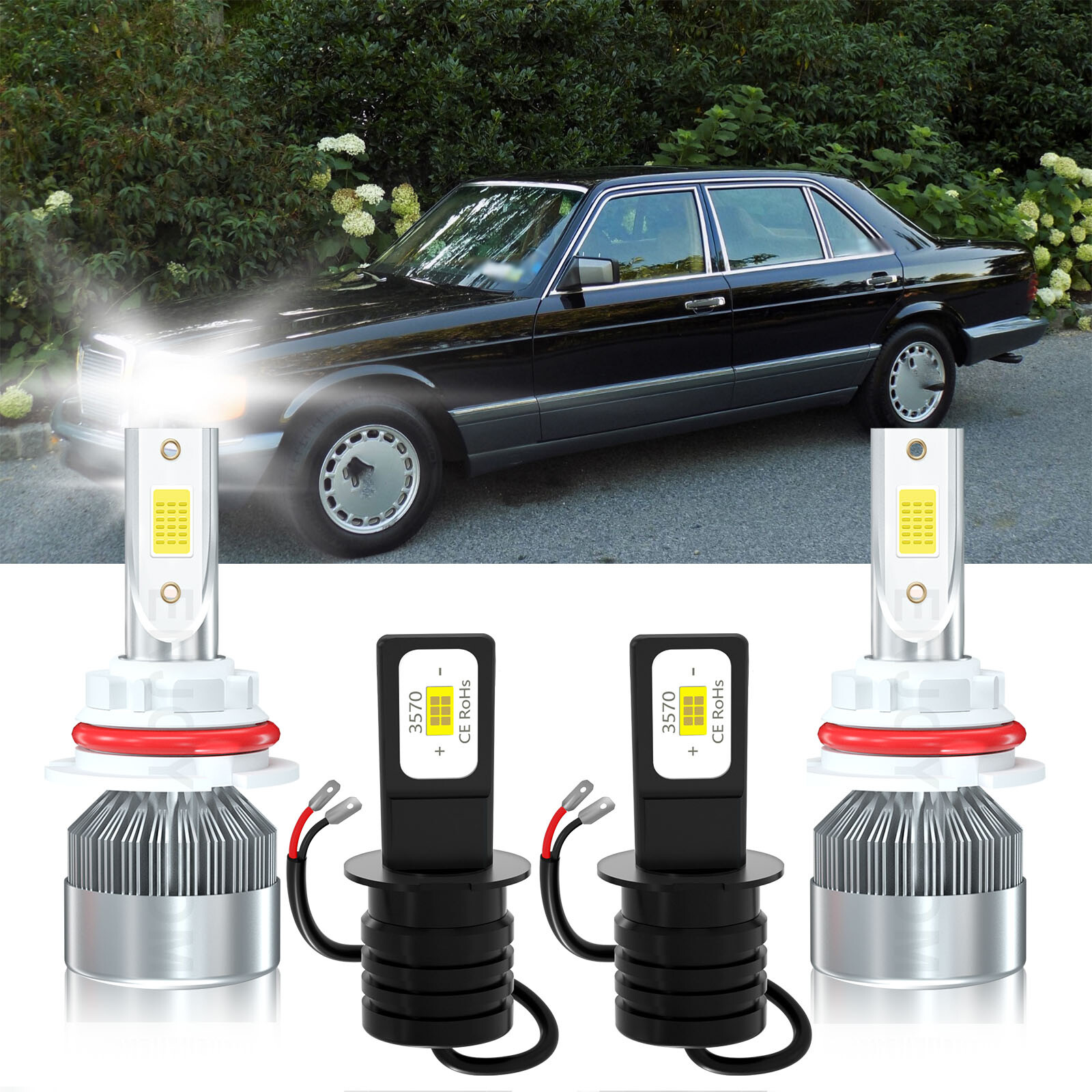 1986-1987 Mercedes 300SDL 9004HB1+H3 LED Headlight & Fog Light Kit