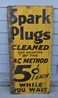 Vintage Spark Plugs Cleaned 5 Cents Advertising Service Station Tin Sign