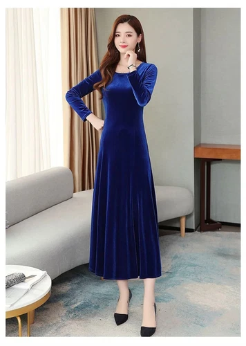 Women Mid Length Slim Fit Temperament Long Sleeve Dress Autumn Dress Long Dress - Picture 20 of 30