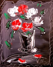 ROSES ART  ABSTRACT  stretched  PAINTING CANVAS ART CONTEMPORARY UArvSC