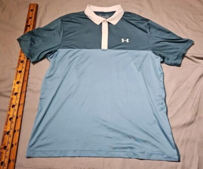 Under Armour Shirt Mens Large Blue Preformance Polo Preppy Button Golf Casual 