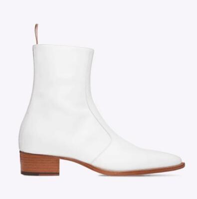 Chelsea Boots men's Pointed Toe Side Zipper Real Leather High Top