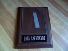 DALE EARNHARDT WOODEN PLAQUE with top-loader attached to hold a trading card — photo 1