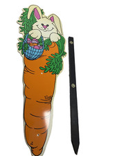 Vintage Easter Bunny Holding Carrot  Egg Basket Yard Decor 28" Stake Sign