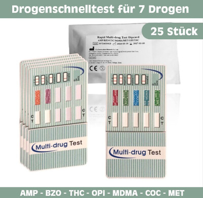 25x Drogenschnelltest - 7 Drogenarten: AMP BZO COC MDMA MET OPI THC