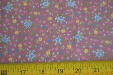 By 1/2 Yd, Pink Blue Green Yellow Calico on Dusty-Rose Quilt Cotton, B1352