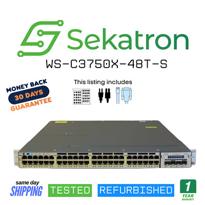   Cisco Catalyst WS-C3750X-48T-S 48-Port Gigabit Ethernet Switch w/ 1G Uplink