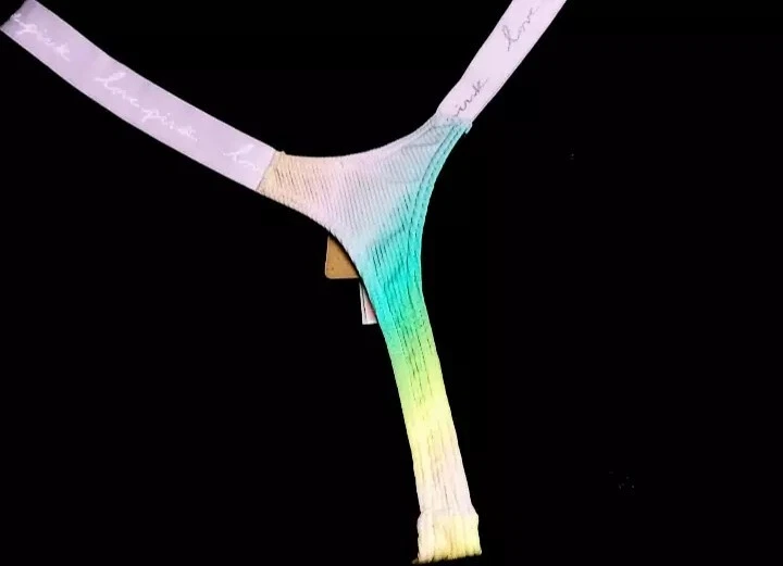 VICTORIA'S SECRET ROSA VENTA! TANGA ARCO IRIS A RAYAS PIERNA ALTA COSTILLA L BRAGUITA Foto 2 de 4