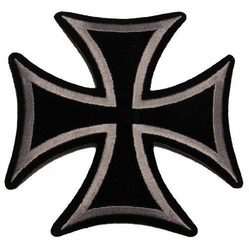 SILVER BLACK MALTESE CROSS PATCH BIKER MOTORCYCLE MC ORDER ST SAINT JOHN - Picture 1 of 1