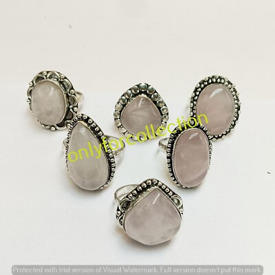 10pc Rose Quartz 925 Sterling Silver Plated Rings Set Gemstone Jewelry  Wholesale