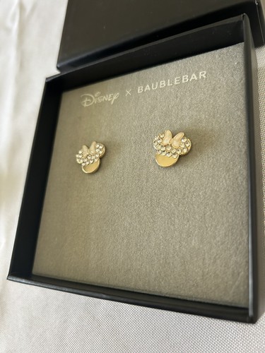 Disney X Baublebar Minnie Mouse Earrings Gold Rhinestone Ears Marble Colored Bow - Picture 6 of 8