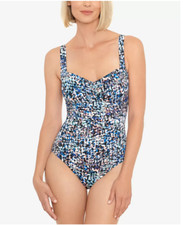 Swim Solutions Shirred-Front Tummy-Control One-Piece Swim Multi Size 18 2386