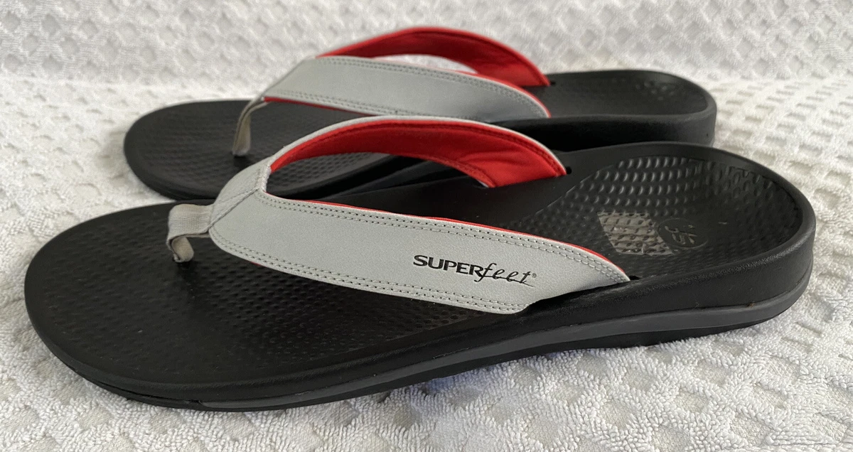 Superfeet Men s Outside 2.0 Thong Sandals Flip Flops Grey Black