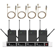 Professional 4 Channel UHF Wireless Lavalier Microphone System for Video Camera