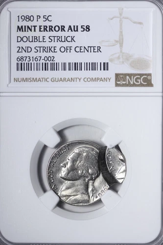 MINT ERROR 1980-P Jefferson Nickel NGC AU58 Double Struck! Neat Piece! JPX