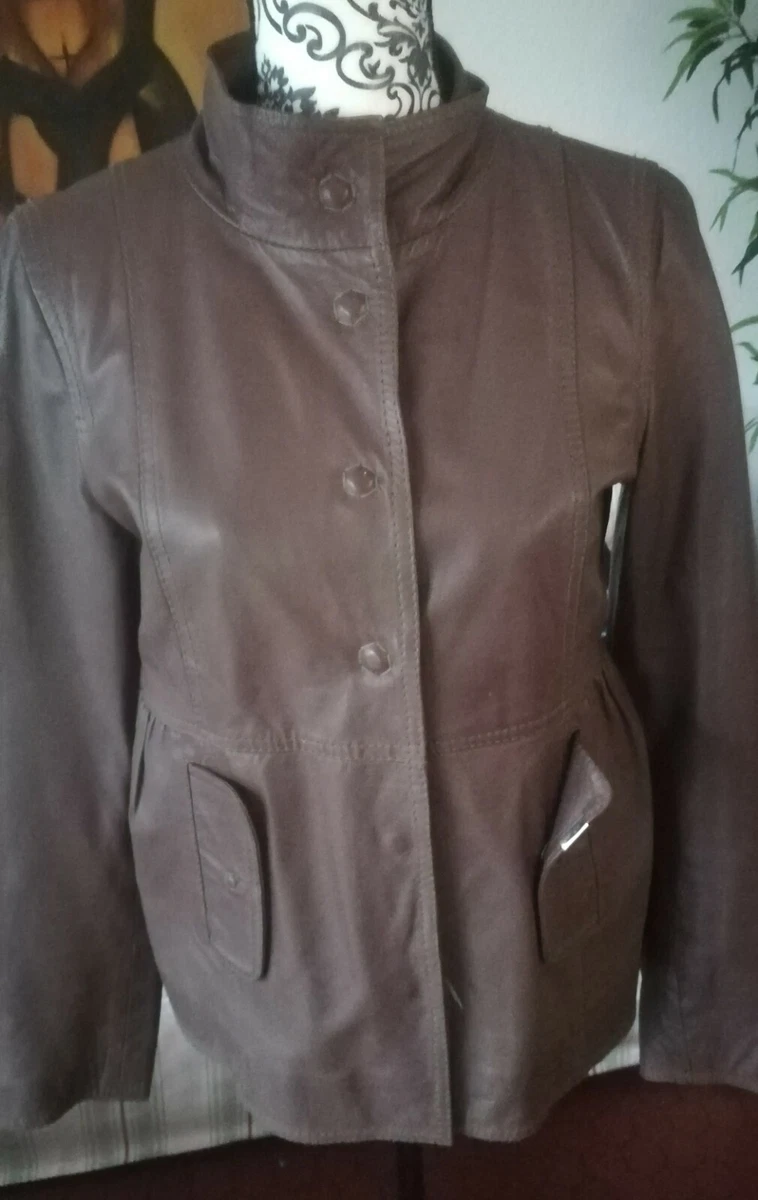 Rare Veste femme Cuir NAF NAF couleur cafe T38 M etat comme neuf