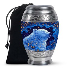 White Majestic Bear Unique Large Urns For Human Ashes Adult Mother 10 Inch 