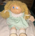 Cabbage Patch Kids Play Doll Blonde Curly Yarn Hair Blue Eyes Green Outfit 1978