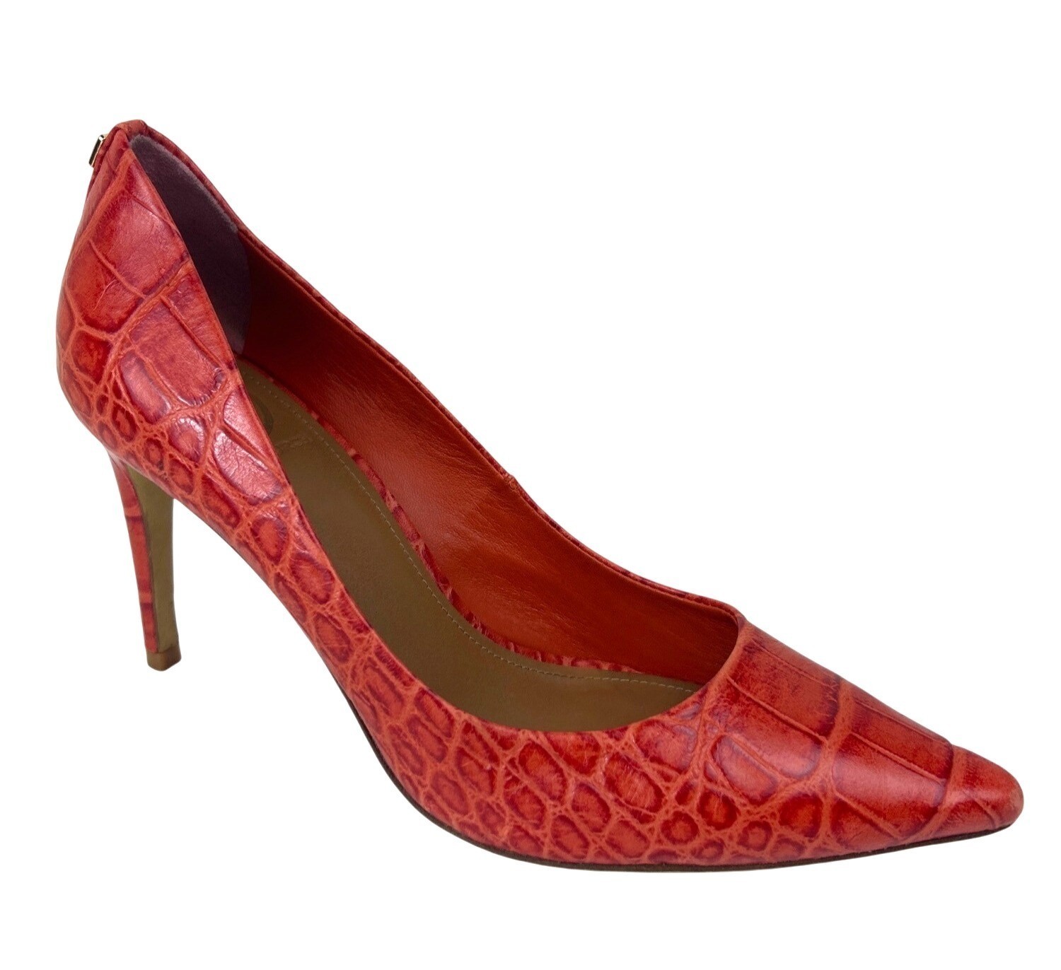 Tory Burch Red Orange Croc Embossed Leather Pointed Toe High Heels Pumps Size 7M