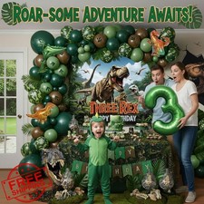 T-Rex Dinosaur Birthday Decor Balloon Arch Banner for Boys 3rd Party
