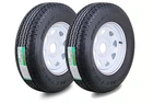 2 ROCKMAN Trailer Tire Assembly ST205/75R14 8-Ply White Spoke Rim 5 Lug on 4.5"