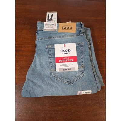 IZOD Mens Ultra Softflex Slim Fit Jeans Light Wash Blue 32x34 Sportflex Max
