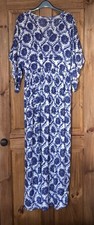 Blue white kimono maxi dress with splits and elasticated waist XL Shein