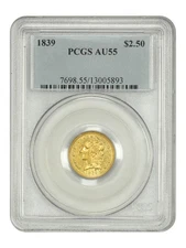 1839 $2.50 PCGS AU55 - Classic Head $2.5