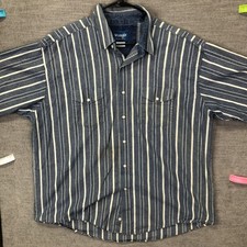 Wrangler Shirt Mens 2XL Blue Stripe Western Pearl Snap Short Sleeve Denim 90s