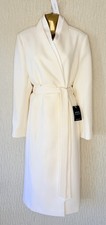 Squisito cappotto con cintura Karen Millen nuovissimo avorio lana spazzolata bordo raso UK14